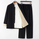 Traditsiooniline Hiina Tang &uuml;likond Kung Fu vormiriietus Retro vabaaja puuvillane linane suures suuruses Tai Chi r&otilde;ivakomplekt mees XXXXL must