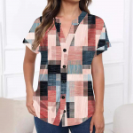 JKASHDK Naistemood vabaaja suve kevadprintidega l&uuml;hikeste varrukatega V-kaelusega pluusid ja s&auml;rgid S must