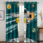 3D-lastepoisi multifilm Astronaut Space Planet 2 tk Varjutav aknakardin elutoa jaoks magamistoa sisekujundus konks Tasuta kohaletoimetamine 140W160H(CM)55x63in&Hook