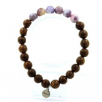 Pierres et Min&eacute;raux. Bracelet Perles Mica violet de Tanzanie + bois 8 mm. Fabriqu&eacute; en France. lilla