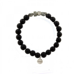 Pierres et Min&eacute;raux. Bracelet Labradorite de Finlande + Perles Onyx noir mat 8 mm. Fabriqu&eacute; en France.