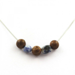 Collier - A Bijoux - Jaspe bleu - Perles en bois 8 mm - Cha&icirc;ne en acier inoxydable - Longueur au choix