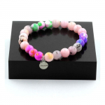 Pierres et Min&eacute;raux. Bracelet Perles Opale Rose + Jaspe violet bleu + Jaspe vert rose + Fabriqu&eacute; en France.