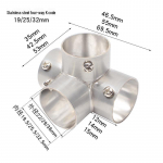 304 roostevabast terasest 3-suunaline pistik &uuml;mmarguse toruga riiulikoostu jaoks four-way K code, outer diameter 32mm