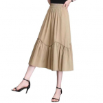 Naiste Midi seelik Elastne k&otilde;rge v&ouml;&ouml;kohaga A-Line pikk seelik taskutega Solid M khaki
