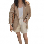 Naiste vabaaja &uuml;he n&ouml;&ouml;biga puuvillase lina bleiser pikkade varrukatega &uuml;likonnajakk vabaaja OL t&ouml;&ouml;bleiser kevad-suveks S khaki