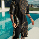 Suures suuruses 3D Lion Print meeste lahedate T-s&auml;rkide l&uuml;hikeste p&uuml;kste komplekt Sportimiseks, fitnessiks Summer Street Style Oversized Graphic 2 tk Meeste riided S