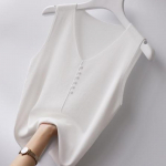 Suvine naiste suurte varrukateta j&auml;&auml;siidist camisole vaba V-kaelusega l&uuml;hike alumine s&auml;rk &uuml;lemine vest L