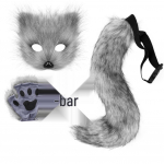 K&auml;sitsi valmistatud Halloweeni rebasekost&uuml;&uuml;m: Mask, kindad ja pl&uuml;&uuml;ssaba One Size