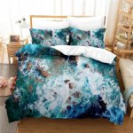 Merelaine Tekikott King/Queen Suurus 3D Sinine Ookeani Pihustavad Lained Voodipesukomplekt Lastele Teismelistele, Asuursinine Merevesi Pehme Tekikott 70x133cm