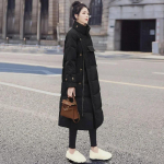 P&uuml;stkrae Tuulekindlad Mantlid Talv Naised N&ouml;&ouml;bid Suured Taskud Pikk Parka Paksendatud Soojem Puuvillane Jakk Korea Puhvjakk XL must