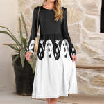 Women's fashionable loose retro printed round-neck dress L