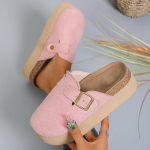 Moodne Retro Mood Naiste Kingad Paksude Taldadega &Uuml;hev&auml;rvilised Slingback Kingad Pehme Taldadega Kodu Kingad Suede Klotsid Sandaalid Kevad ja S&uuml;gis 35 roosa