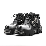 Meeste ja naiste vintage rock-paarikingad Uued tumedad punk-nahast retrosaapad Metallist ni&scaron;idisainiga Unisex &uuml;hekordse platvormiga kingad 44 gray