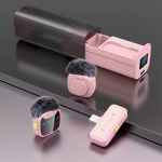 Mini professionaalne juhtmevaba mikrofon sahtliga laadimiskarbiga iPhone'i ja Androidi jaoks, topelt-klambermikrofon video salvestamiseks Type-C roheline