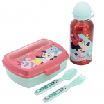 Ensemble Lunch Box + Gourde + Couverts - MINNIE - Rose - Rectangulaire - Enfant - Compatible lave-vaisselle roosa