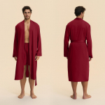 Meeste satiinist hommikumantel Kerge siidine pikkade varrukatega hommikumantel l&uuml;hikeste p&uuml;kstega komplekt Spa-magamisriided Hommikumantel Siidine kimono hommikumantli komplekt Pehme koduriiete &ouml;&ouml;pesu meestele M burgundiapunane