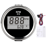 0&ndash;9990 RPM tahhomeetri n&auml;idik IP67 veekindel punane taustvalgustus 52 mm 2 tolli LCD-ekraan 9&ndash;32 V Black background silver frame gray