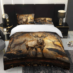 3 tk P&otilde;dra Hirve Voodipesukomplekt - Maamees Pruun/Beež/Kuldne Metsaloomade Voodikate P&otilde;dra ja Hirve Disainiga, Harjatud Pehme Voodikate Duvet Cover Set&EU Single(135x200cm)