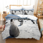 Antarktika pingviinide tekikate komplekt t&uuml;drukule poisile Armsad loomad Pol&uuml;ester tekikate Must Valge tr&uuml;kis Voodikate Kuninglik suurus EU Single(135*200cm)3pcs