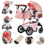 BAZARLAND30.Poussette Luxueuse 3 en 1 pour B&eacute;b&eacute;, Portable, Voyage, Pliable, Cadre Aluminium, pour Nouveau-N&eacute;.ROSE