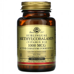 Solgar, Sublinguaalne met&uuml;&uuml;lkobalamiin (Vitamiin B12), 1000 mcg, 60 t&uuml;kki