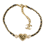 Chanel 24A S&uuml;damekujuline Metallist Lambanahast Kristallklaasist P&auml;rl Kivist Kaelakee Unisex kaelakee Must ABC855-B15855-NV516 F,Black