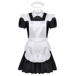 Meeste Sissy prantsuse teenijanna riided Cosplay kost&uuml;&uuml;mid puhvis varrukaga n&ouml;&ouml;pidega alla maskeeritud kleit p&otilde;lle ja peapaelaga XL must