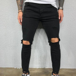 Rebenenud p&otilde;lvedega Elastsed Skinny Jeans Meestele Rebitud Biker Denim P&uuml;ksid &Uuml;hev&auml;rvilised Pesemise J&auml;lgedega Streetwear Must Pantalones Hombre Jooksikud L must