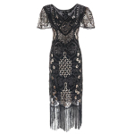 1920. aastate Gatsby Flapper Kleit, Litrite ja Frillidega V-kaelusega &Otilde;htukleit Vintage Peo ja Kokteili&uuml;rituste jaoks XL kuld