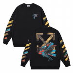 1319 Off-White 2026 S&uuml;gis/Talv Uus OW Graffiti V&auml;rv Noolemuster Tr&uuml;kitud Meeste ja Naiste &Uuml;mmarguse Kaelusega Hupparid S