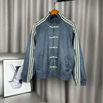 N&ouml;&ouml;pkinnitusega jakk meeste disainitunnetus p&uuml;stkrae pesapallivorm kolme triibuga spordikardiganjakk 3XL gray
