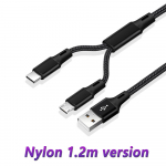 FONKEN 2 in 1 USB-kaabel Type C Micro USB kiirlaadimiskaabel Multifunktsionaalne USB C nailonpunutis must