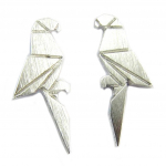 7bis [P8200] - Boucles artisanales 'Origami' (perroquet) argent&eacute; - 18x7 mm h&otilde;be