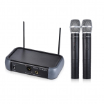 Ammoon kahe kanaliga VHF juhtmeta k&auml;eshoitav mikrofonis&uuml;steem koos kajafunktsiooniga 2 mikrofoni ja 1 EU Plug must