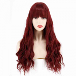 MERISIHAIR pikk laineline parukas Bangs Veinipunased parukad naistele Burgundia parukas S&uuml;nteetilisest kiust laineline parukas