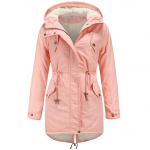Naiste kapuutsiga soe talvine parkamantel pl&uuml;&uuml;sist fliisvoodriga pikk paksendatud puhv Tuulejope vabaajat&ouml;&ouml; igap&auml;evane &otilde;uespordi &uuml;ler&otilde;ivas S-5XL XL roosa