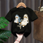 Armsad hai kassimustrilised Laste T-s&auml;rgid Lastele Beebi Kawaii Riided Poiste T&uuml;drukute Topid Kingitus Mood R-kaelusega topid 110cm must