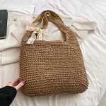 Naiste suure mahutavusega &otilde;lakotid K&auml;sitsi valmistatud &otilde;lgedest kootud mood reisikott Naiste Bohemis disainitud k&auml;ekotid ostlemiseks 33*11*27cm beež