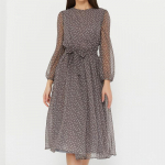 Elegantne t&auml;pitr&uuml;kiga pikkade varrukatega naiste kevadkleidid vabaaja kaelusega kleit Vintage peokleit S kohv
