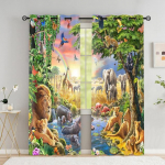 Metsloomade aknakardinad Tiger Lion Pimendavad kardinad elutoa kardinatele K&otilde;rge varjutus (70&ndash;90 %)2 paneeli W66 X H183cm X 2