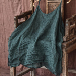 Johnature naiste vintage &uuml;hev&auml;rvilised Camis suvised Casaul lihtsad lahtised Ramie topsid One Size tumeroheline v&auml;rv