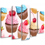 Viieosalise pildiga l&otilde;uendiprint Candy Cupcakes 100x70 roosa