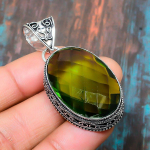 Peridot Gemstone 925 Sterling Silver k&auml;sitsi valmistatud imeline ehteripats 1.97 Inches