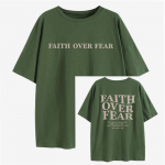 Faith Over Fear Christian Oversized T-s&auml;rk Issand on minu poolel Lahtine s&auml;rg, naised Trendikas vabaaja puuvillane esteetiline top S roheline