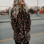 IELGY keskmise pikkusega rev&auml;&auml;riga jakk Moodne pikkade varrukatega paks l&auml;&auml;ne stiilis kasukas Mitmek&uuml;lgne leopardimustriline S leopard