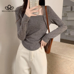 Uued naiste pikkade varrukatega kandilise kaelusega T-s&auml;rk kevade ja s&uuml;gise uus ebaregulaarne &auml;&auml;r, &otilde;huke vabaaja s&auml;rgid S must