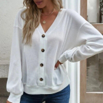 S&uuml;gisene &otilde;huke vabaaja kudumid, t&auml;isn&ouml;&ouml;biga V-kaelusega kootud kampsun naistele avara &otilde;huke pikkade varrukatega kampsun, mantel kontoris naistele 28756 S valge