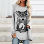 Suvine naiste &uuml;markaelus T-s&auml;rk Animal Wolf Print T-s&auml;rk Mood Naiste pikkade varrukatega v&auml;litingimustes Basic Plus S-5XL 8XL