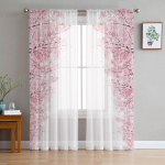 Pink Cherry Blossoms t&uuml;llkardinad magamistoa sisekujunduseks Elutoa K&ouml;&ouml;k Voile kardinad kardinate jaoks 135W x 114H(cm)